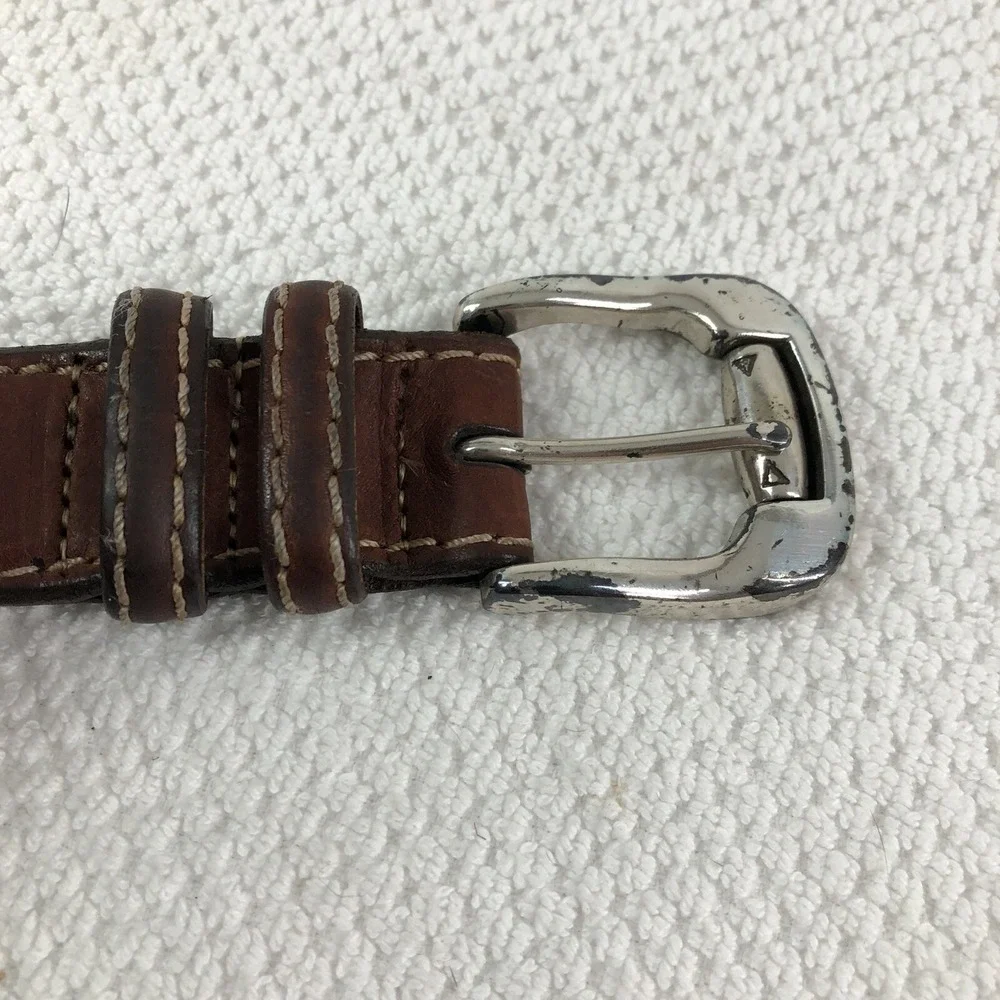 Johnston & Murphy belt mens 36-38 brown leather cowhide dress work stitching USA